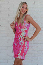 Sparkly Fuchsia V-Neck Sequins Tight Short Homecoming Dress