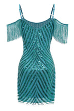 Sparkly Turquoise Tight Sequins Short Homecoming Dress with Fringes Bmbride