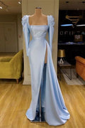 Square Mermaid Evening Dress Long Sleeves with Split BM bride