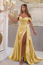 Elegant Sky Blue Off-The-Shoulder Sweetheart Prom Dress with Split Mermaid BM bride