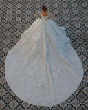 Long Ball Gown Satin Off-the-Shoulder Backless Wedding Dress with Crystal and Sequins BM bride