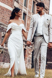 Off-the-Shoulder Charmeuse Wedding Dress with Split BM bride