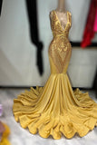 Dark Gold Sleeveless Appliqued Mermaid Prom Dress BM bride