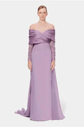Off the Shoulder Long Sleeves Long Mermaid Prom Dress With Appliques BMBRIDE