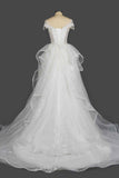 Sequined Short Sleeve Appliqued Ball Gown Wedding Dress with Tulle Ruffles BM bride
