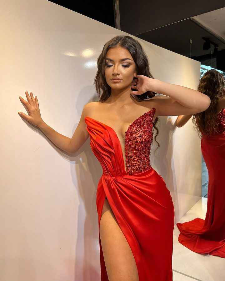Red Strapless Sleeveless Mermaid Prom Dress Split With Beading
