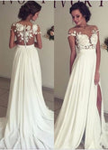A-Line Chiffon Wedding Dress With Lace Ruffles Side Slit Appliques BM bride