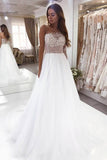 A-Line Bateau Long Sleeve Floor-Length Wedding Dress with Pearl Lace BM bride
