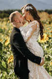 Illusion Long Sleeve Mermaid Lace Wedding Dress Online BM bride