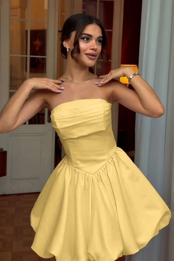 Chic Strapless Sleeveless Short A Line Prom Dress With Pleated BMBRIDE