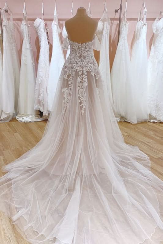Glamorous Bateau Neck Mermaid Wedding Dress with Lace, Tulle, and Appliques BM bride