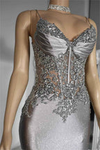 Ivory Spaghetti Strap Sleeveless Pleated Mermaid Long Prom Dress With Appliques