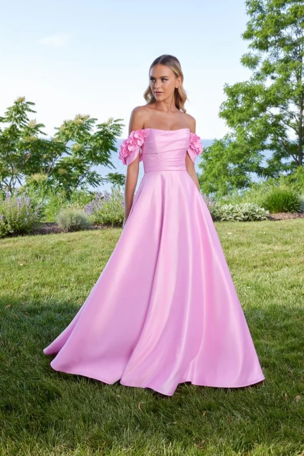 Off the Shoulder Sleeveless Long A Line Prom Dress With Pleated BMBRIDE