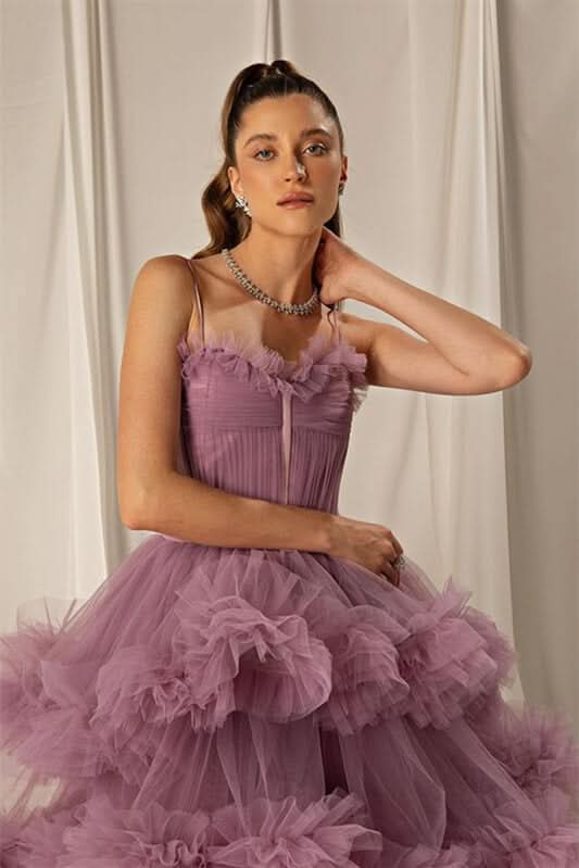 Shiny Spaghetti-Strap Layered Mermaid Prom Dress BM bride