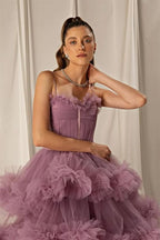 Shiny Spaghetti-Strap Layered Mermaid Prom Dress BM bride