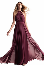 Purple Halter Sleeveless Long Chiffon Prom Dress with Pleats BM bride