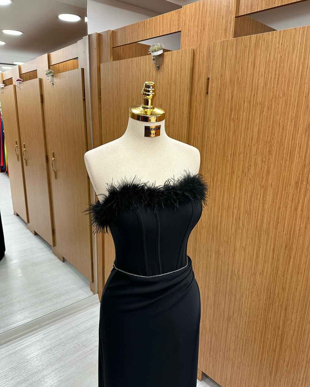 Mermaid Prom Dress Long Black Feather Sequins Sleeveless Strapless