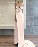 Black Spaghetti-Strap Mermaid Evening Dress with Beadings Sequins and Slit BM bride