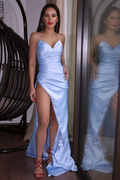 Spaghetti Strap Sleeveless Prom Dress With High Split Pleated
