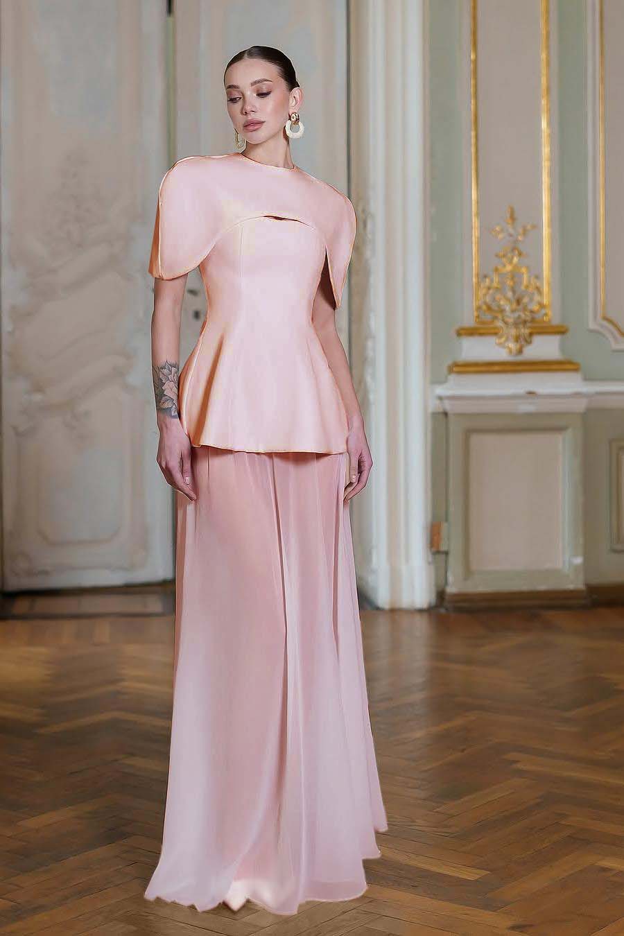Chiffon Sleeveless Long Mermaid Prom Dress With Pleated Shawl BMBRIDE