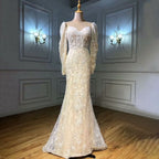 Sexy Sequined V-Neck Mermaid Prom Dress with Long Sleeves BM bride