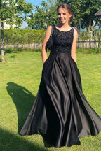 Elegant Black Sleeveless Jewel Mermaid Sequins Long Prom Dress Online BM bride