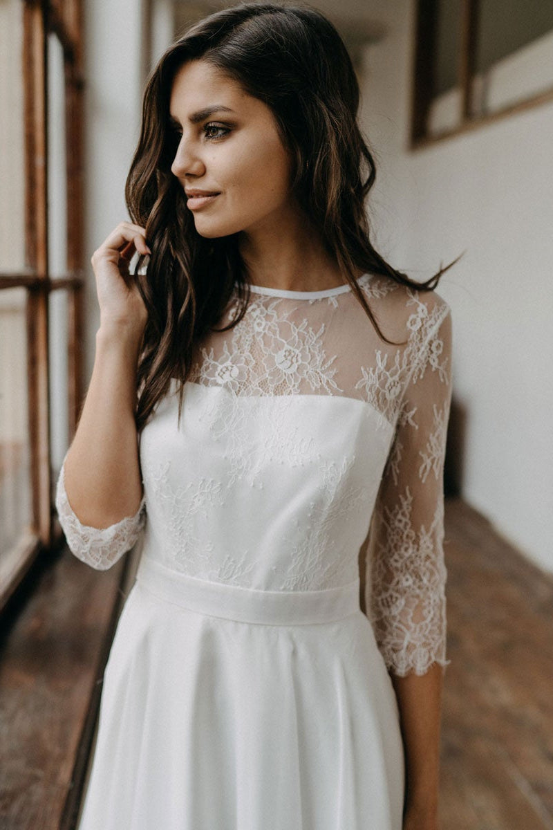 Boho Lace Chiffon Long Wedding Dress BM bride