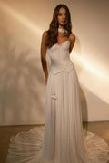Chiffon Strapless Sleeveless Long Prom Dress With Belt Ruffles