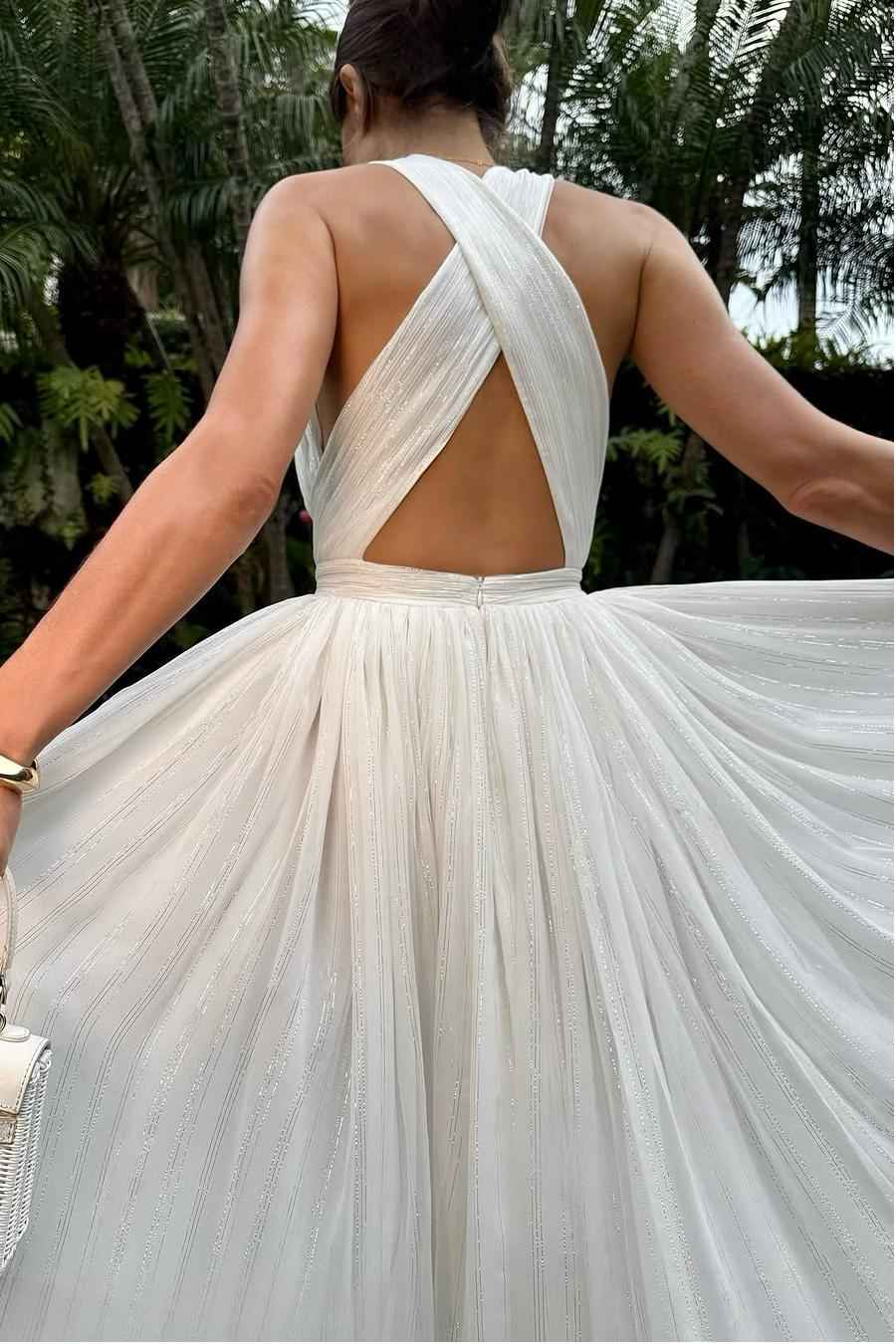 Halter Backless Sleeveless Long High Split Prom Dress With Pleated