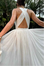 Halter Backless Sleeveless Long High Split Prom Dress With Pleated