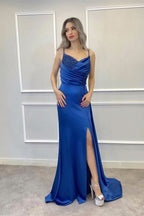 Spaghetti-Strap Beaded Long Mermaid Prom Dress with Split and Ruffles BM bride