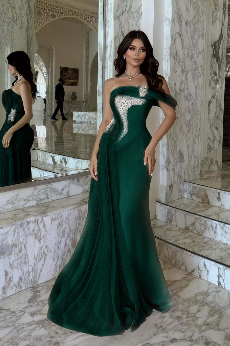 One Shoulder Sleeveless Long Mermaid Prom Dress With Beading BMBRIDE