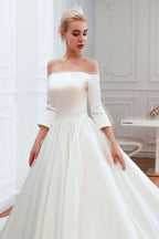 Off-the-Shoulder Half Sleeve Satin Wedding Dress BM bride