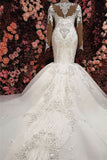 Elegant Sweetheart Long Sleeve Lace Mermaid Wedding Dress with Beading BM bride