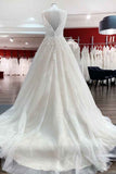 Spaghetti Strap V-Neck A-Line Backless Wedding Dress with Tulle Lace BM bride