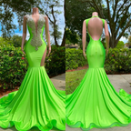 Sexy Green Sleeveless Cut Out Long Appliques Mermaid Prom Dress BM bride