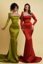 Sage Green Long Sleeve Prom Dress One Shoulder Mermaid With Split