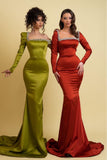 Sage Green Charmeuse One Shoulder Mermaid Prom Dress with Slit BM bride