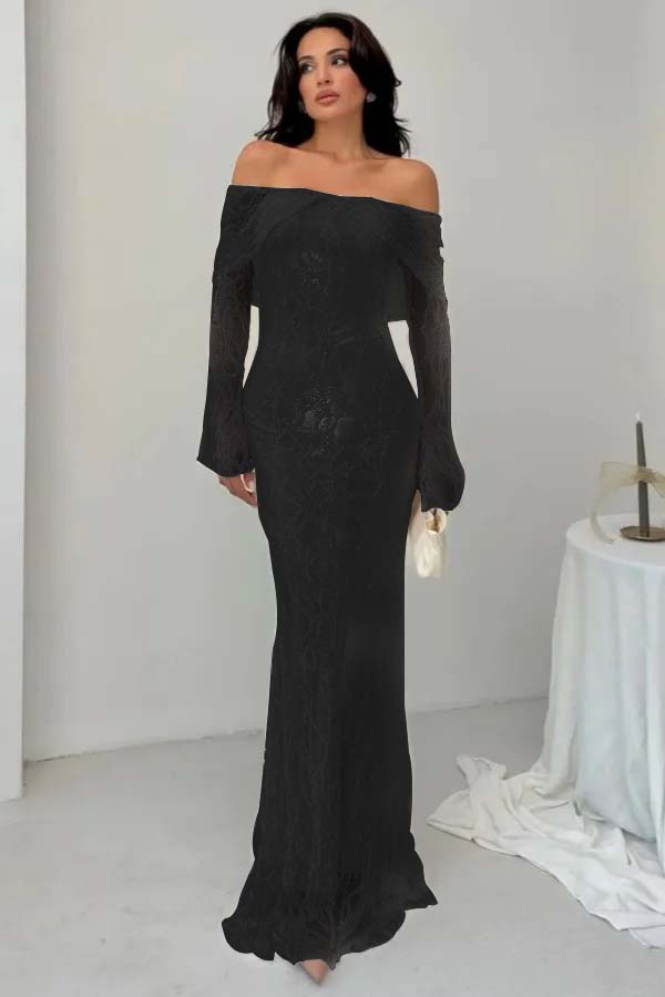 Off the Shoulder Long Sleeves Long Mermaid Prom Dress With Lace BMBRIDE