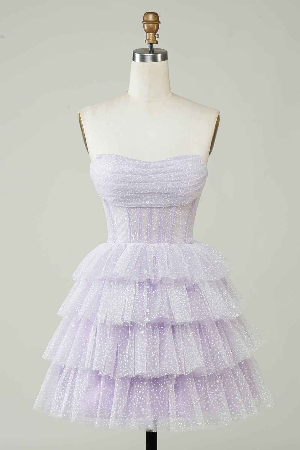 Lilac Corset A-Line Short Tulle Homecoming Dress