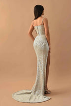 Charming Sequins Straps Sweetheart Sleeveless Long Prom Dress With High Split