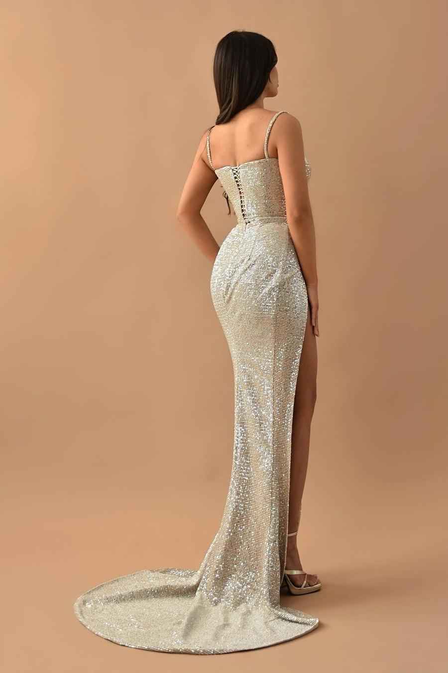 Charming Sequins Straps Sweetheart Sleeveless Long Prom Dress With High Split