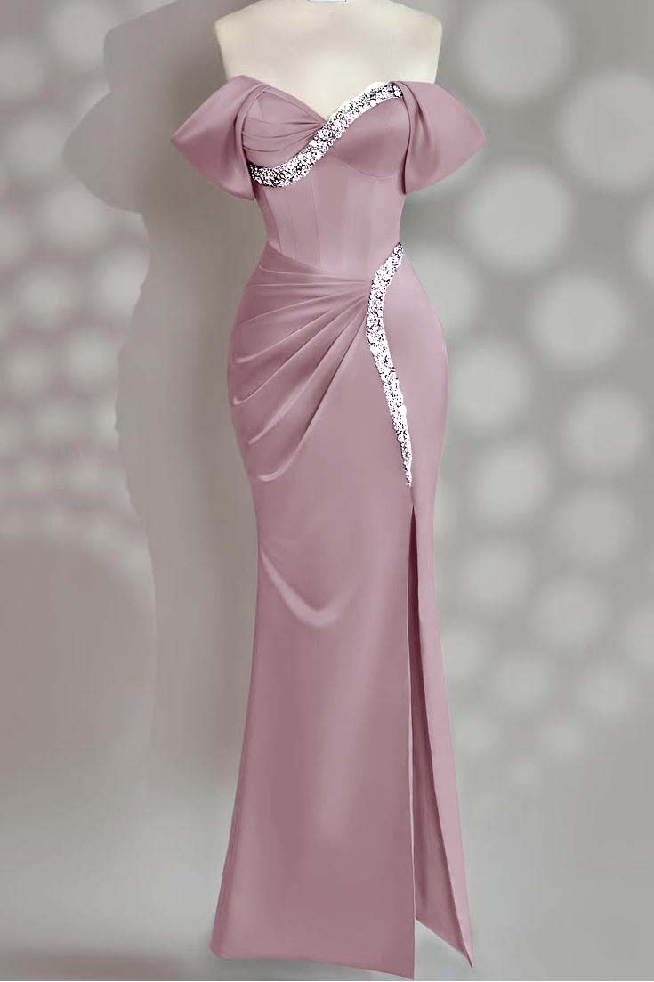 Sleeveless Off the Shoulder Long Mermaid Prom Dress With Beading BMBRIDE