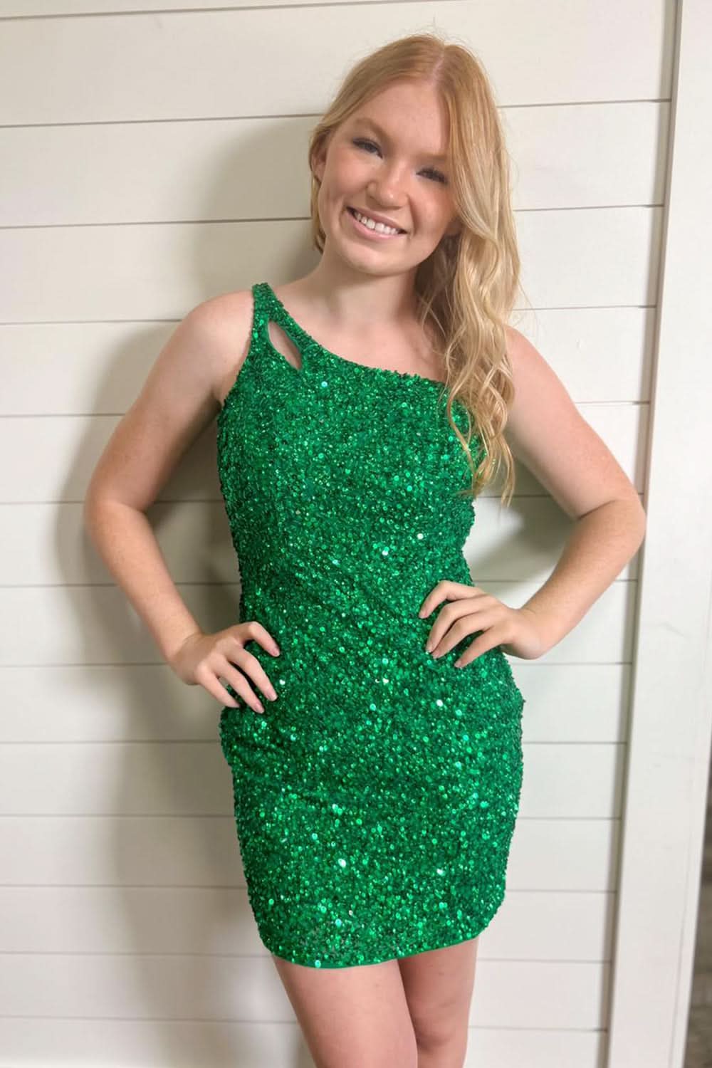 Orange Open Back One Shoulder Sequins Tight Homecoming Dress Bmbride