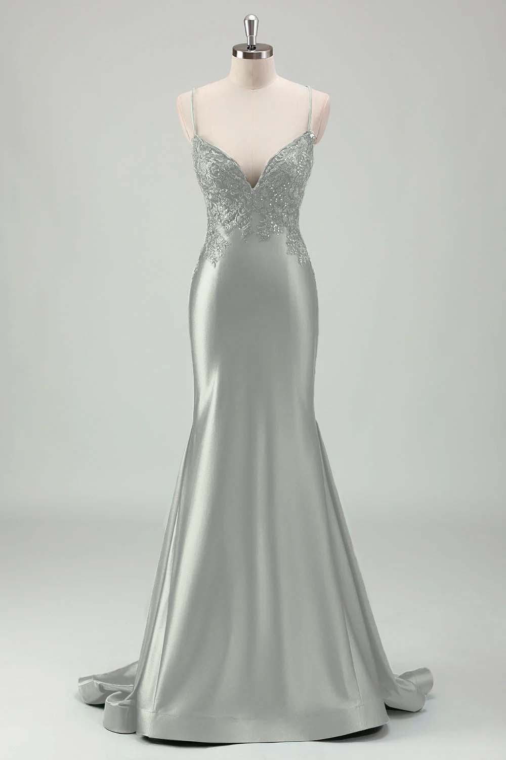 Spaghetti Strap Sleeveless Long Mermaid Prom Dress With Appliques BMBRIDE