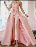 Pink Strapless Evening Dress with Sexy Back and Detachable Bow BM bride