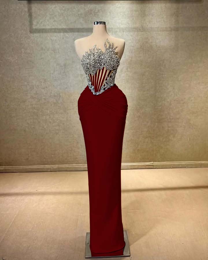 Strapless Sleeveless Long Mermaid Prom Dress With Beading Pleated BMBRIDE