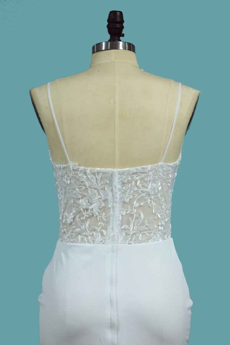 Sweetheart Spaghetti Strap Floor-Length Mermaid Wedding Dress with Lace BM bride