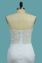 Sweetheart Spaghetti Strap Floor-Length Mermaid Wedding Dress with Lace BM bride
