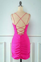 Rose Pink Lace Up Tight Homecoming Dress Bmbride